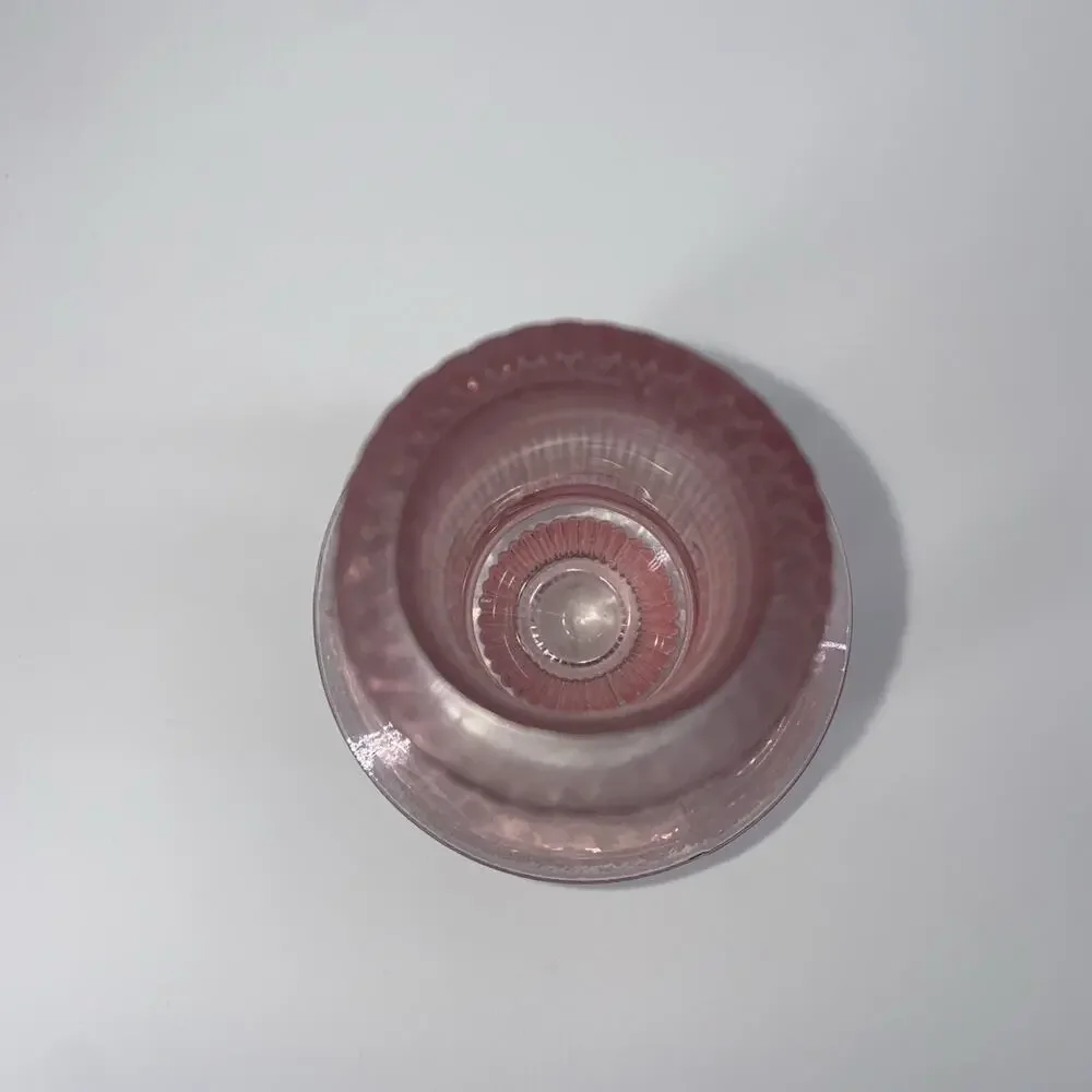 Vintage pink glass vase unusual shape fluted stem 9” Tall